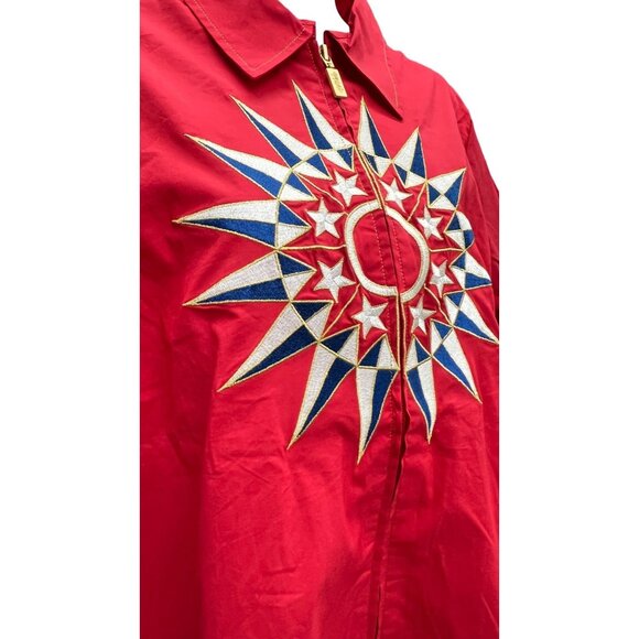 NWT Bob Mackie Wearable Art Red Embroidered Starburst Jacket Womens Small Tunic - Picture 6 of 16